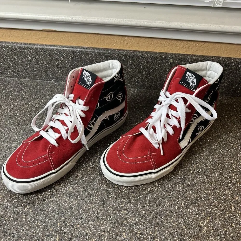 Vans Sk8-Hi Circle V Mens 9.5 Skate Shoe Red/Black Suede/Canvas Women 11 Lace Up